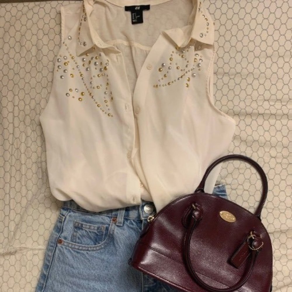 Ivory Studded Sleeveless Blouse